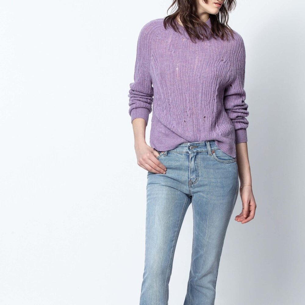 NWT -  Zadig & Voltaire 100% Cashmere Distressed Knit Sweater SJML1102F